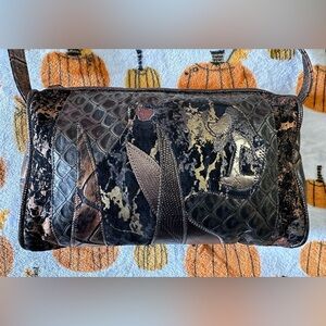 Vintage 80s 90s Pinky Bag Leather Jaguar Cheetah Faux Croc Purse Retro